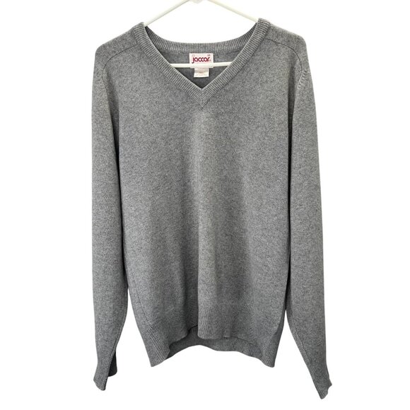 Vintage Jaccar Cashmere Sweater M Men Gray V-Neck Pullover - Picture 1 of 5